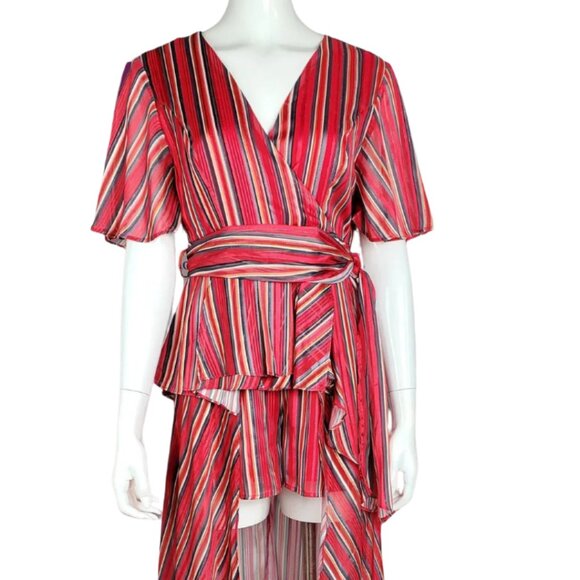 Women's Stripped Red, Yellow and Green Romper with Skirt - Picture 1 of 9